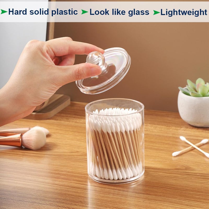 WISIEW Swab Holder Canisters with Lid  Bathroom Qtip Dispenser Apothecary Jars  Clear Plastic Cotton Ball Pad Container for Cotton Swabs  Q-Tips  Make Up Pads  Cosmetics - Image 2